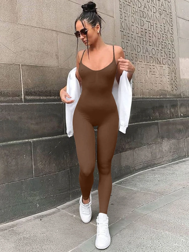 Jumpsuit for Elegant Women Solid Slim Fit High Waisted Sleeveless Personalized Street Strap Yoga Suit Women's Social Overalls
