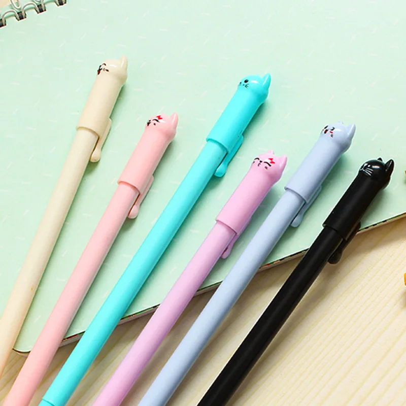 

100 Pcs 0.5mm Creative Stationery Cute Swing Tail Cat Unisex Pen Students Kawaii With Full Needle Tube Black Gel Pen Ins Style