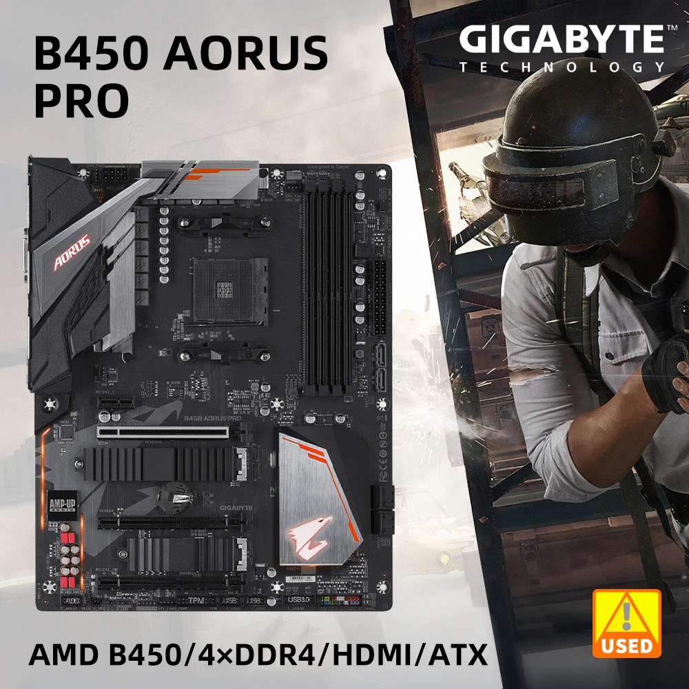 

GIGABYTE B450 AORUS PRO AMD B450 AM4 4x DDR4 DIMM 64 GB PCI-E3.0 1xM.2 SATA3 USB 3,1 HDMI DVI-D ATX материнская плата