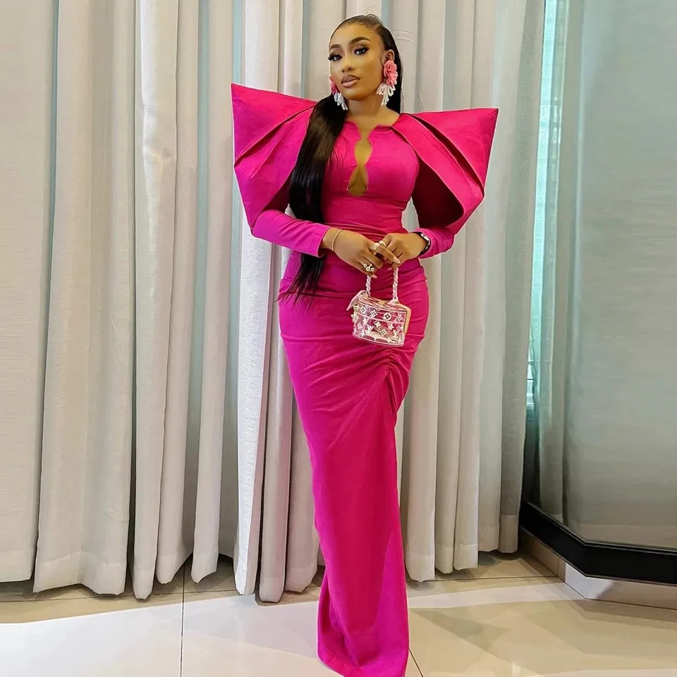 

2024 Популярные фуксия Выпускные платья ярко-розовые 3D многоярусные плечи стрейч атласное Aso Ebi вечернее платье африканские вечерние платья