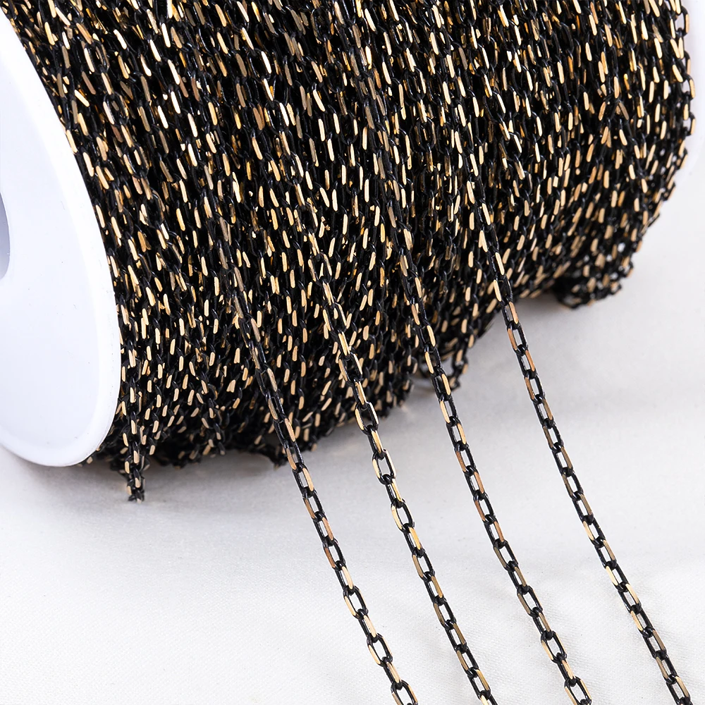Elegant Slim Frame Copper Chain with Enamel Black Links