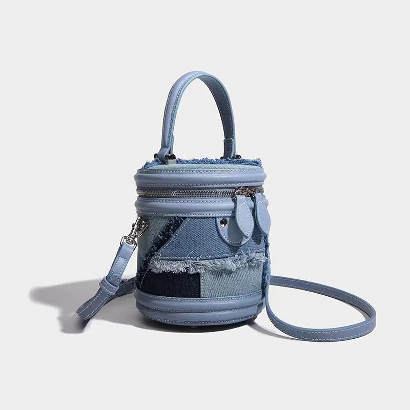 

2024 New Niche Designer Luxury Retro Denim Splicing Bucket Bag Exquisite Versatile Handbag High-end Casual Simple Shoulder Bag