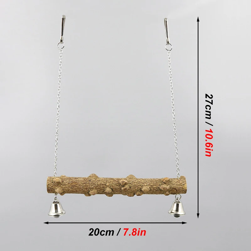 Wood Parrot Stand Pole Swing Toy with Bell for Bird Tiger Skin Claw Grinding Beak Grinding Stand Pole Bird Cage Accessories 2