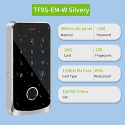Waterproof Touch Backlight Access Control Keypad with RFID Reader (TF9S silver)