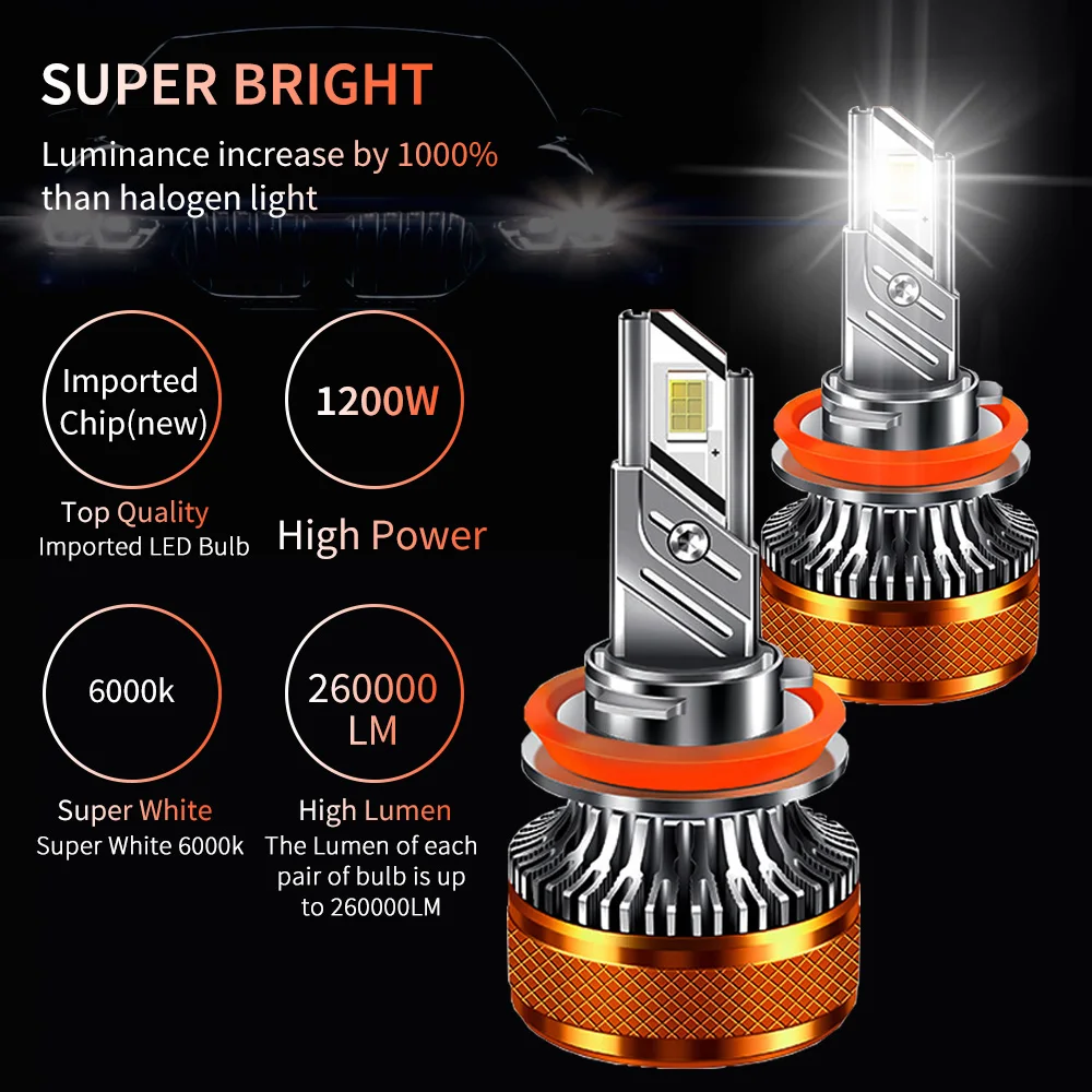 h7 led 전조등 H4 H11 1200W 고전력 Canbus 슈퍼 브라이트 260000lm 6000K 터보 12V H1 H8 9005 HB3 9006 HB4 자동차 Led 조명