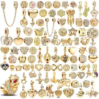 NEW Gold Plated Lucky Heart、Flower、Dragon、Snowflake、Family Tree Charm Bead Fit Original 925 Silver Pan Bracelet DIY Jewelry Gift 1