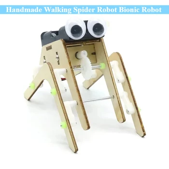 Robot ragno ambulante fatto a mano Robot bionico Fai da te assemblare modello Scienza Tecnologia Kit di esperimenti educativi Estendi in legno fai da te