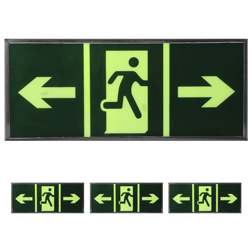 4Pcs Safety Exit Sign Stickers Self Illuminating Emergency Evacuation Glow In Dark Floor Markers Traffic Symbols Luminous Escape