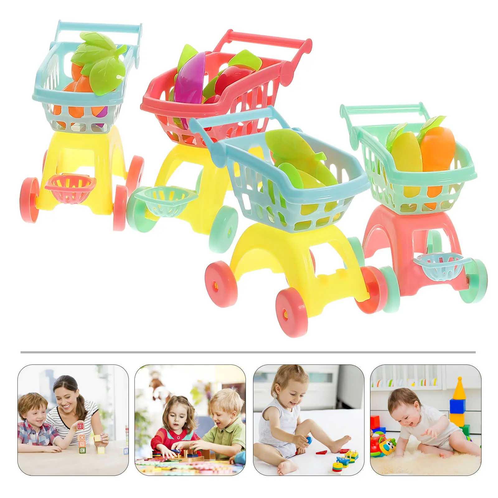 4세트 미니 슈퍼마켓 트롤리 어린이용 소형 경량 미니어처 쇼핑 카트 놀이용 식..