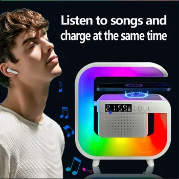 RGB Light Wireless Charger Stand Pad Multi Bluetooth 5.0 Speaker FM Alarm Clorck For iPhone Samsung Xiaomi Fast Charging Station