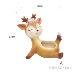 Charming Deer - Themed Mini Planter - Adorable Resin Succulent Pot for Home and Office Decor (A)