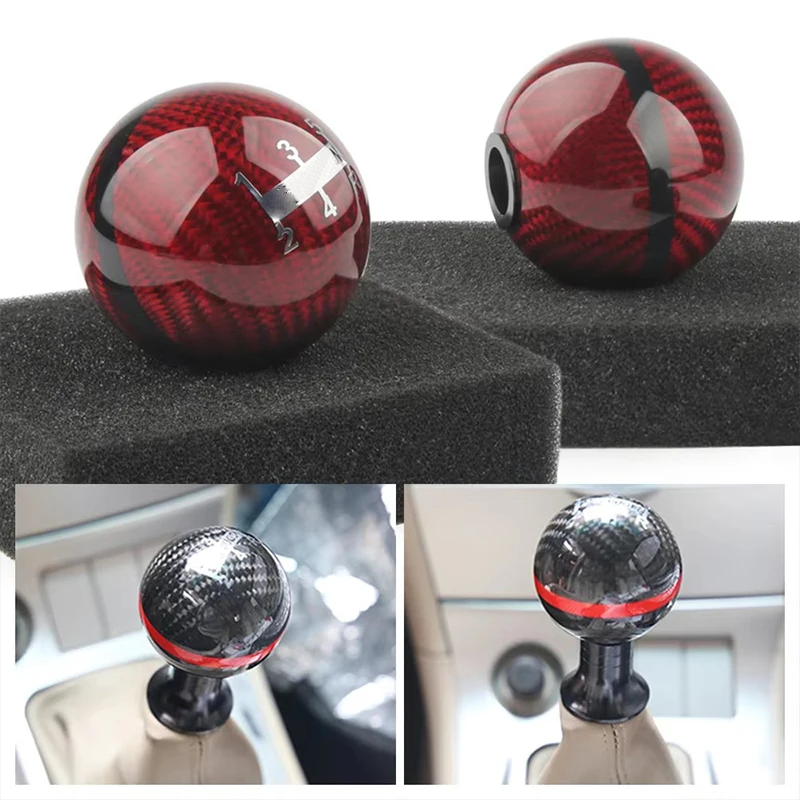 JDM-Stil schwarz/rote Linie 5/6 Geschwindigkeit M12X1,5/M10X1,5/M10X1,25 Kohlefaser-Schaltknauf für Honda Acura/TOYOTA/NISSAN