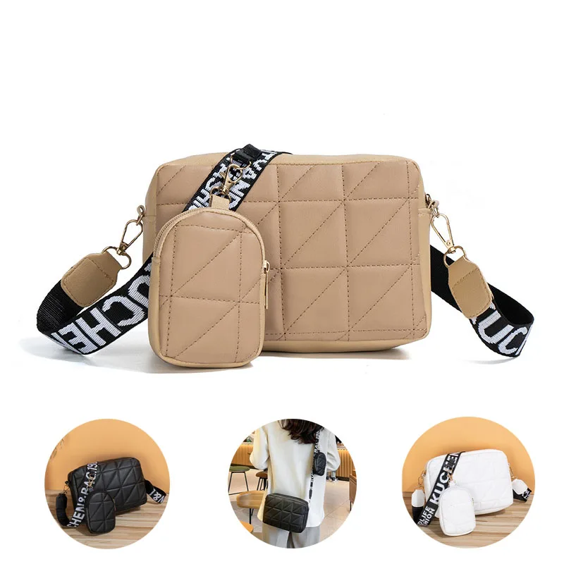 

2Pcs Rhombus Shoulder Bag With Wallet Letter Print Wide Shoulder Strap Small Square Bag Large Capacity Cell Phone Crossbody Bags