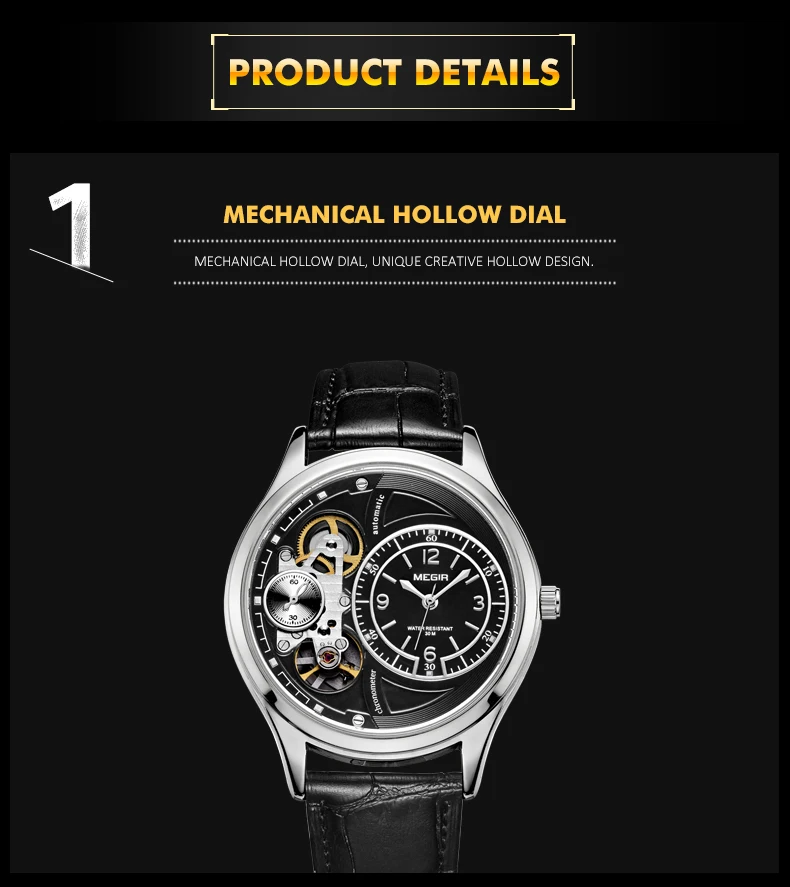 MEGIR Brand Tourbillon Design Men's Quartz Watch Multi-function Sports Leather Strap Waterproof Men Watches Reloj Hombre Clock