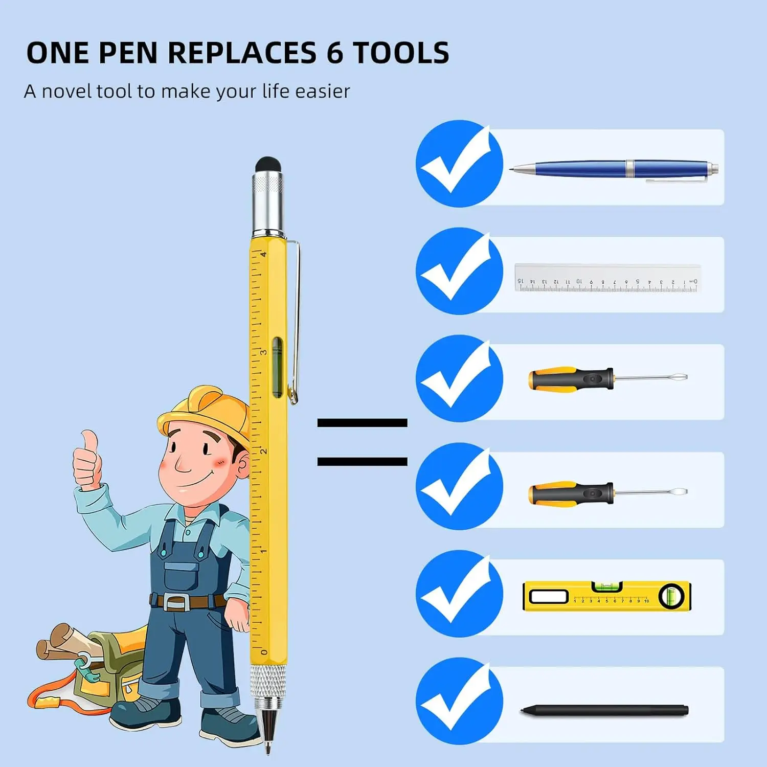 AED5-멀티툴 펜 멋진 가제트, 스타일러스가 포함된 참신한 펜, 레벨, 눈금자, 드라이버, 아빠 남편을 위한 생일 선물