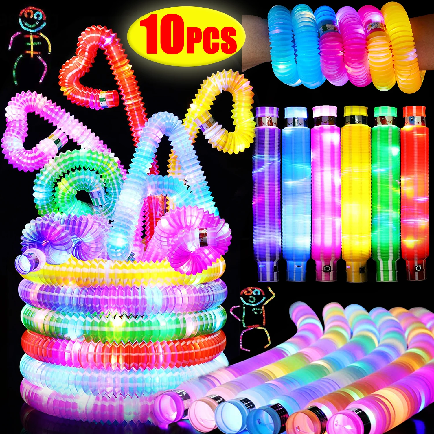 

Luminous LED Color Popular Tube Telescopic Toys Wholesale Kids DIY Bellows Light Stick Sensory Toy Party Interactive Game Props