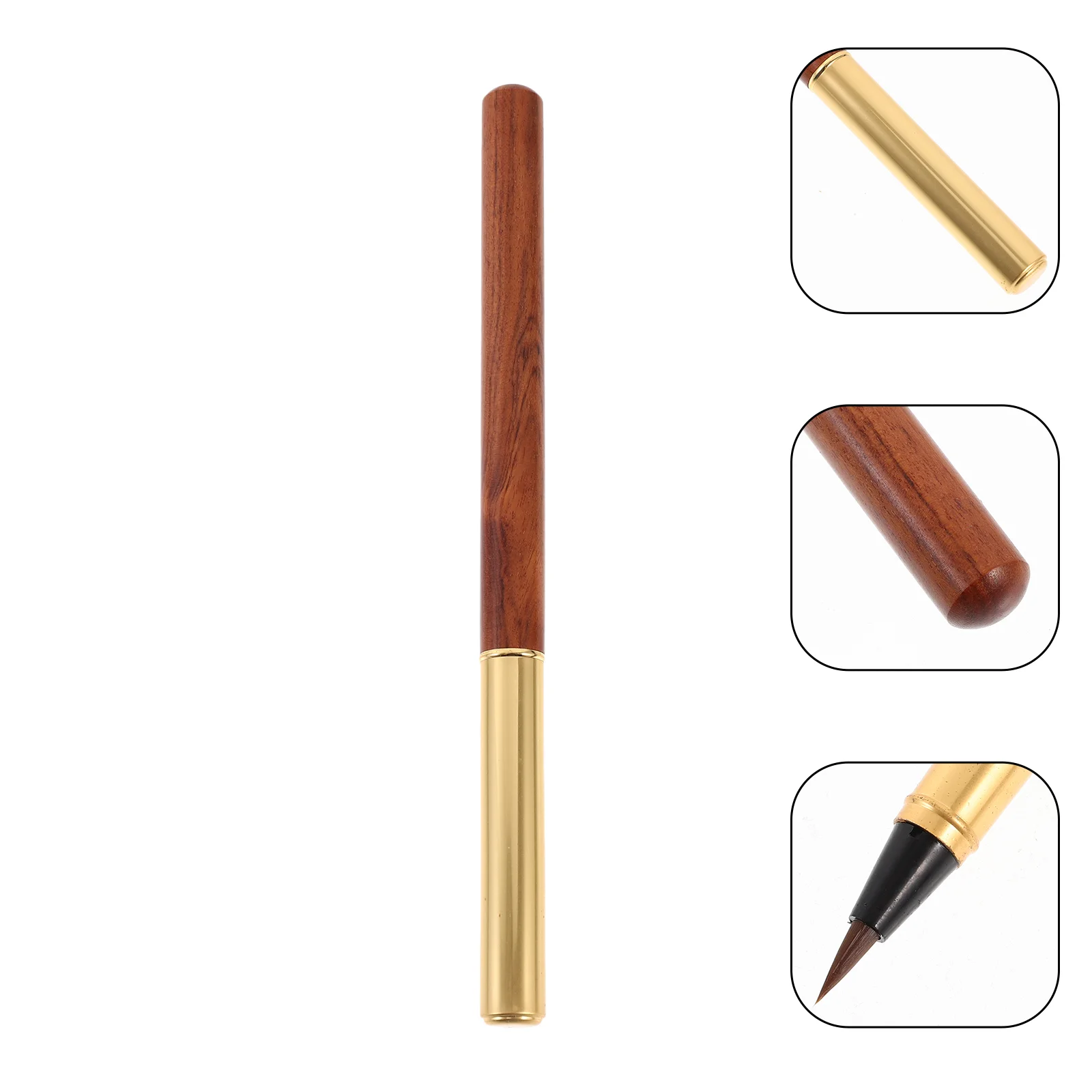 

Solid Wood Fountain Pen Style Sandalwood Small Regular Script Sutra Copying Portable Refillable Soft Beauty Brush Pens for Home