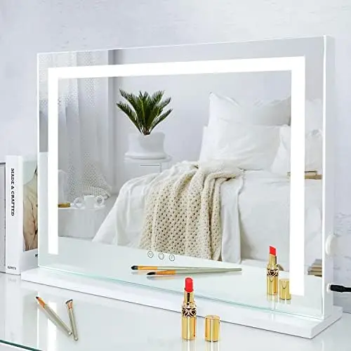 

Mirror with Lights, Tabletop -Mounted Makeup Mirror with Dimmable 3 Modes LED Backlit Light Strip,Touch Screen Control Cosmetic