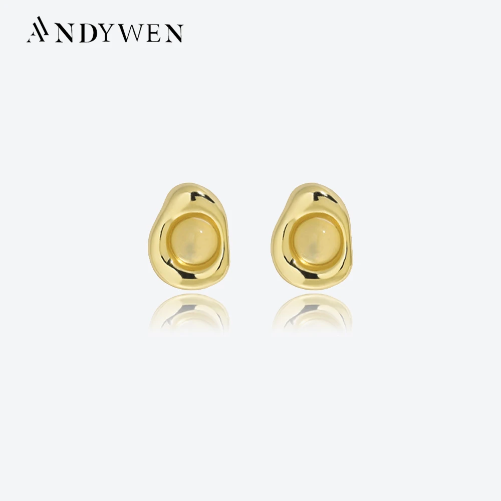 

ANDYWEN 925 Sterling Silver Gold Oval Hoops Piercing Earring Pear Women Luxury Fine Jewelry 2023 Plain Wedding Jewels