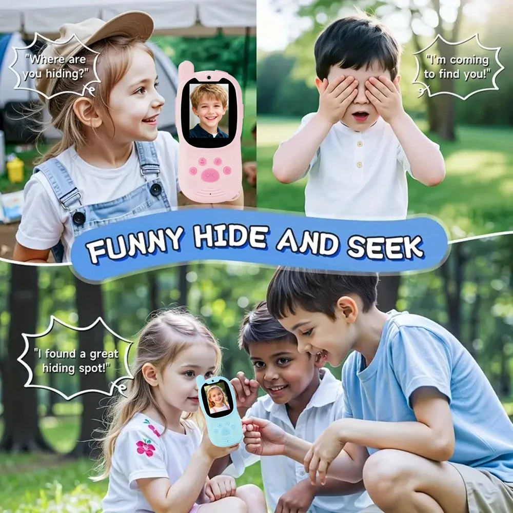 2pcs Rechargeable Video Walkie Talkies Kids Handheld Intercom Built-in Camera Video Indoor outdoor Family Games Camping Hiking