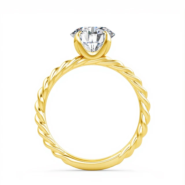 Classic Rope Round Solitaire 14K Yellow Gold Ring
