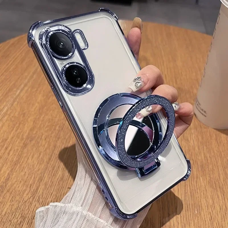 Glitter Mirror Magnetic Holder Silicone Case with Plating Shockproof Soft Cover