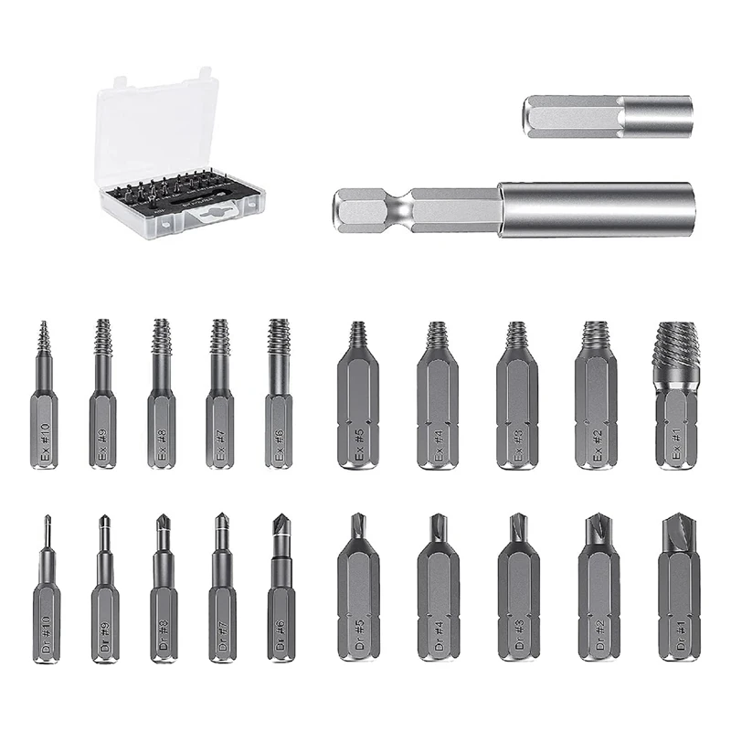 22 Piece Damaged Screw Extractor Kit, Easy Removal Stripped Screw Extractor Kit, Made Of H.S.S. 4341 , Hardness 62-63Hrc
