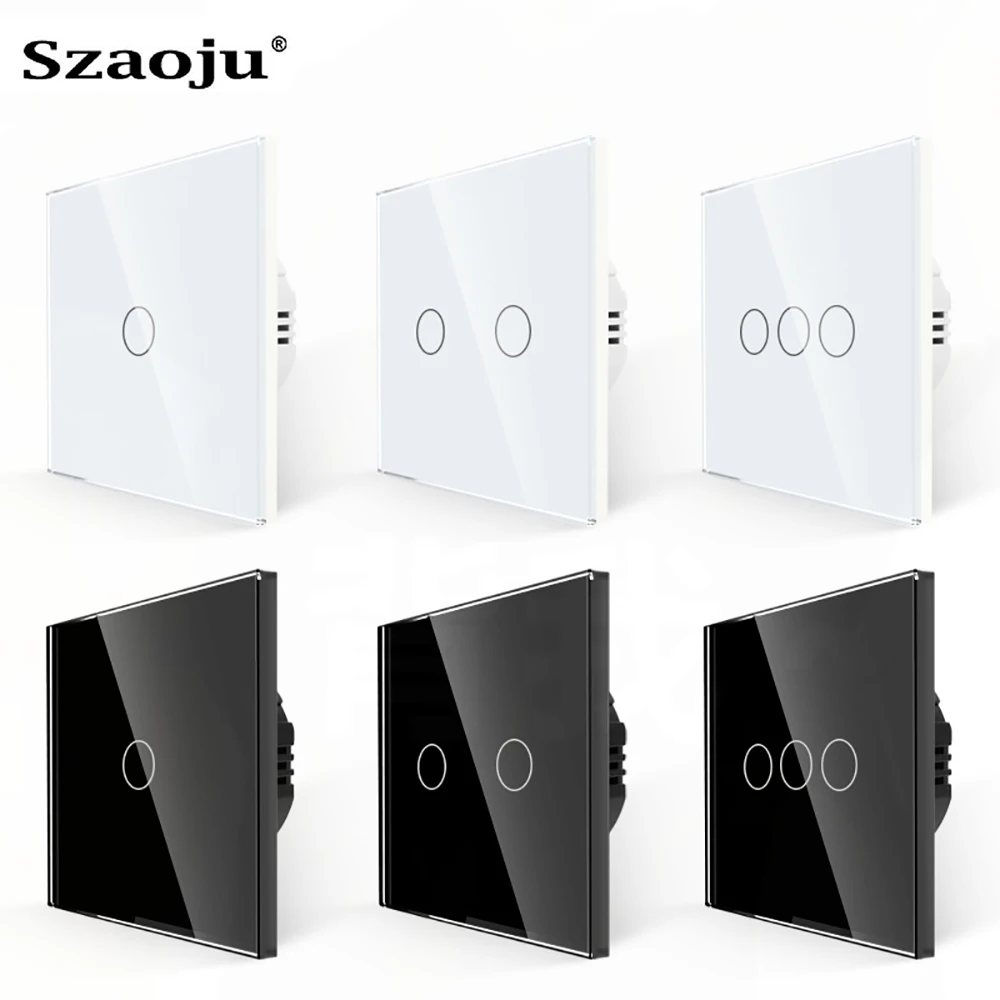 Szaoju-interruptor de Toque Padrão da ue Painel de Vidro Cristal Branco Interruptor Sensorial de Luz Lâmpada de Parede Retroiluminação Led ac 110220v