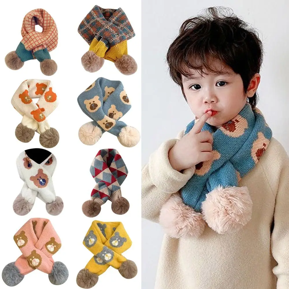 Bib Thermal Neck Warmer Thickening Windproof Boys Girls Knitting Scarf Cartoon Snap Fastener Children Kids Winter Scarves