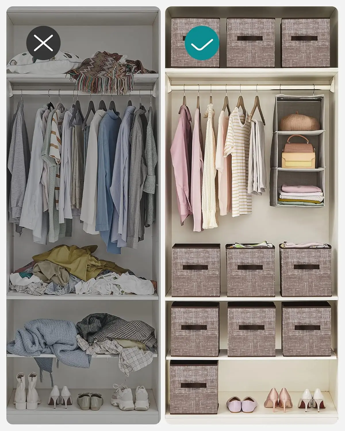 Storage Cubes, -Woven Fabric Bins with Double Handles, Closet Organizers for Shelves, Foldable, for Clothes 6