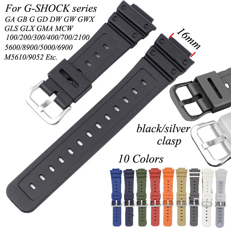 Ремешок из ТПУ для часов Casio G-Shock DW-6900 5600E GW-M5610 GD110 GLS8900, ремешок для часов из силиконовой смолы, 16 мм