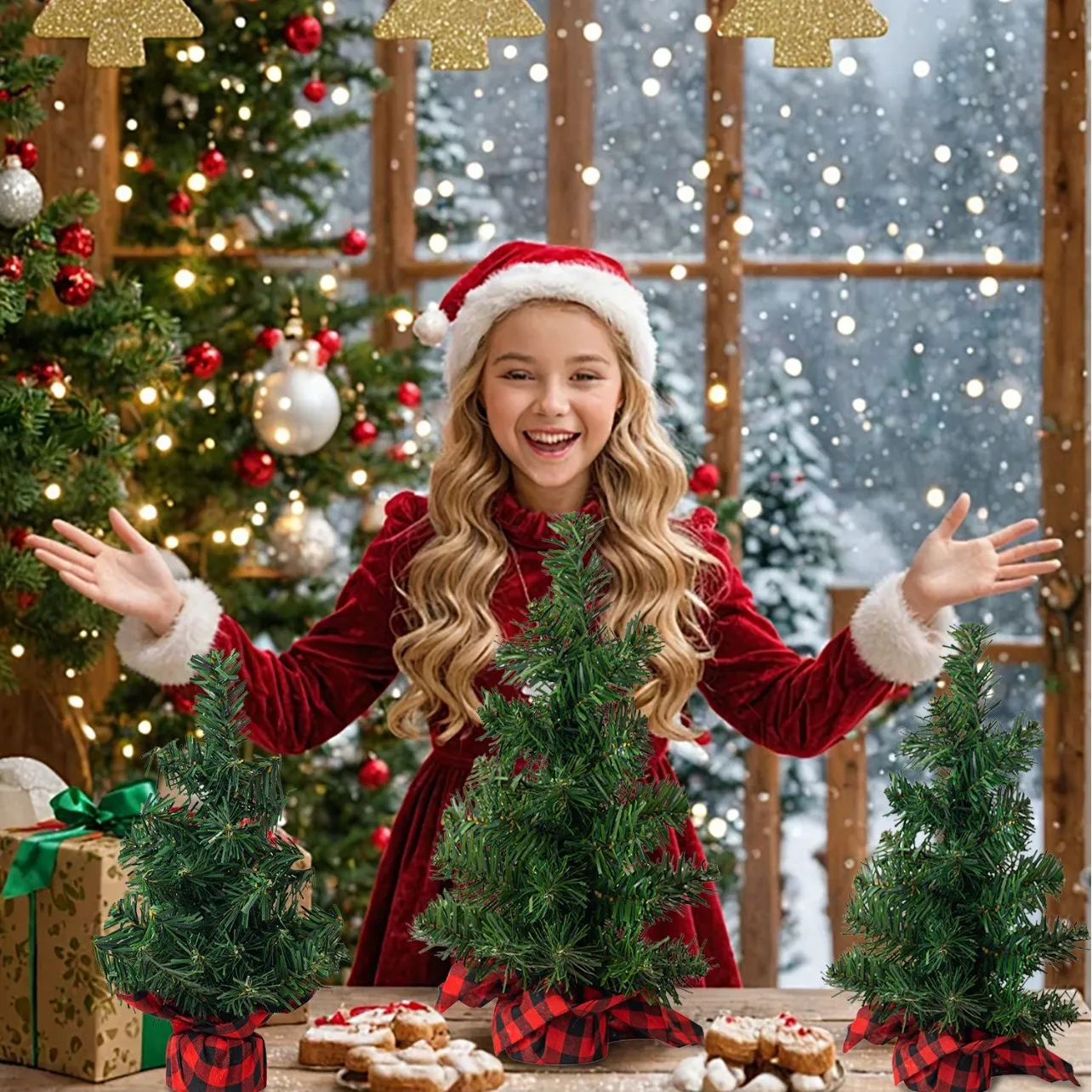 15/20/30cm Artificial Christmas Tree Pine Tree DIY Christmas Decora for Home Table Navidad Natal Xmas Ornaments 2026 New Year