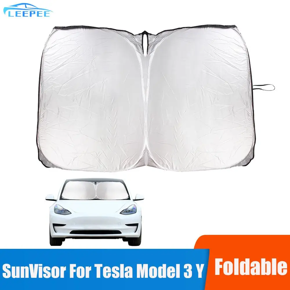 

LEEPEE Car Windshield Sun Shade Covers Foldable Sunshade for Tesla Model 3 Y Sun Visors Auto Front Window Sunscreen Parasol
