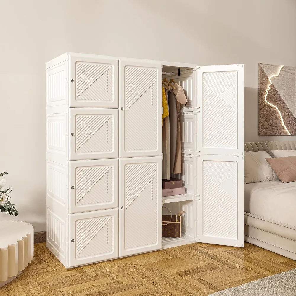 

Portable Wardrobe Closet Storage Organizer for Clothes,Folding Plastic Wardrobe with Magnetic Door and Easy Assembly