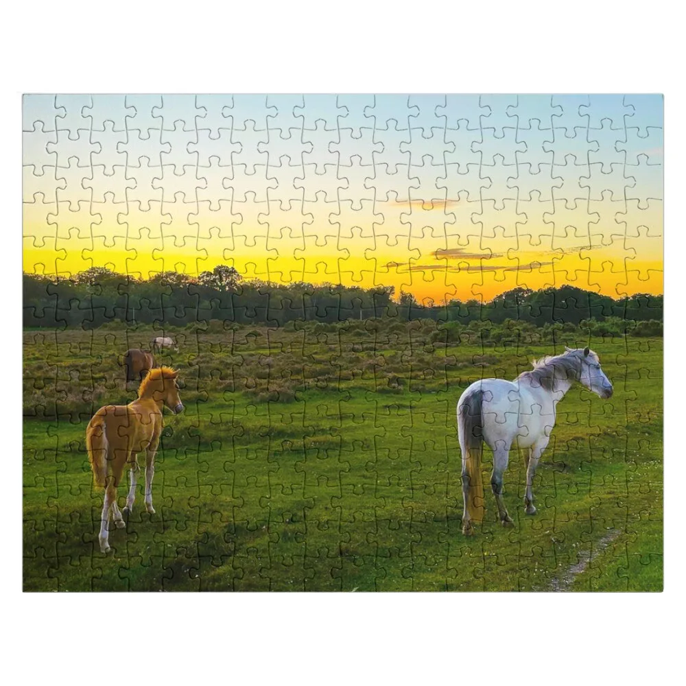 

New Forest Wild Horses at Sunset Jigsaw Puzzle Puzzle Custom Wood Name Puzzle