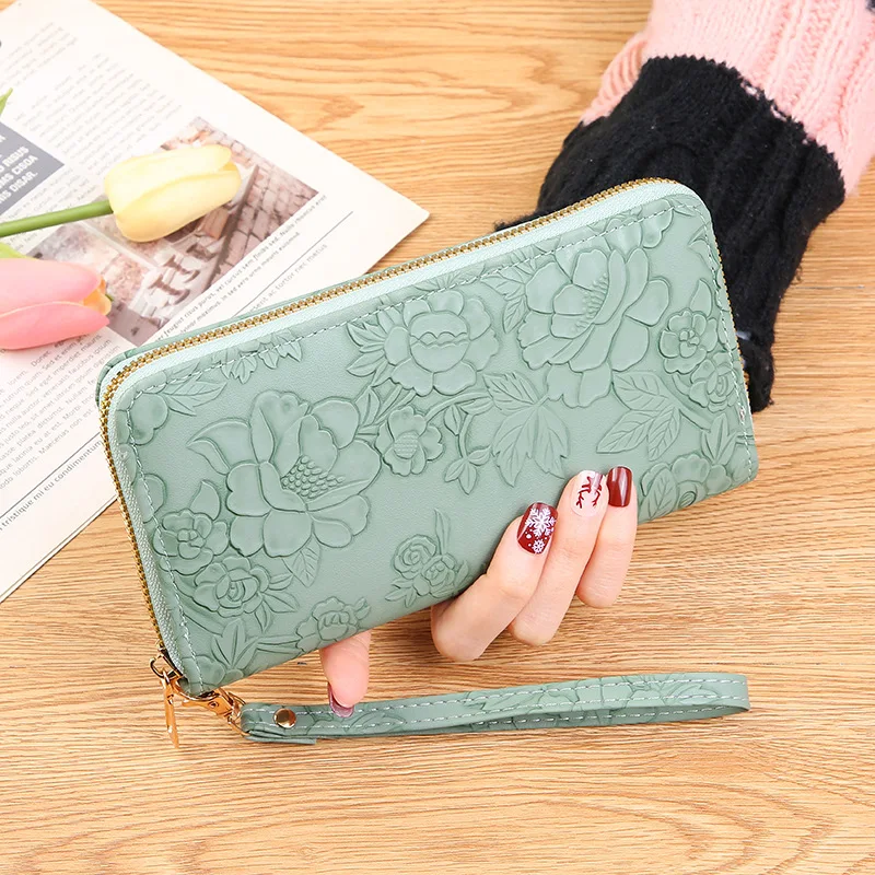 

Long Zippered Women's Purse,Enlarged Ladies Phone Wallet,Embossed Design Fashionable Minimalist Money Bag,Lady Leather Purses