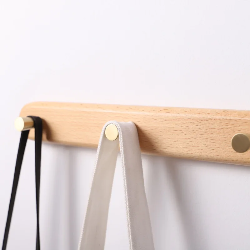 HeMu Black Walnut Wood Clothes Hook, Wall Non-perforated Brass Hanger, Bedroom Foyer, Solid Wood, Creative Rack