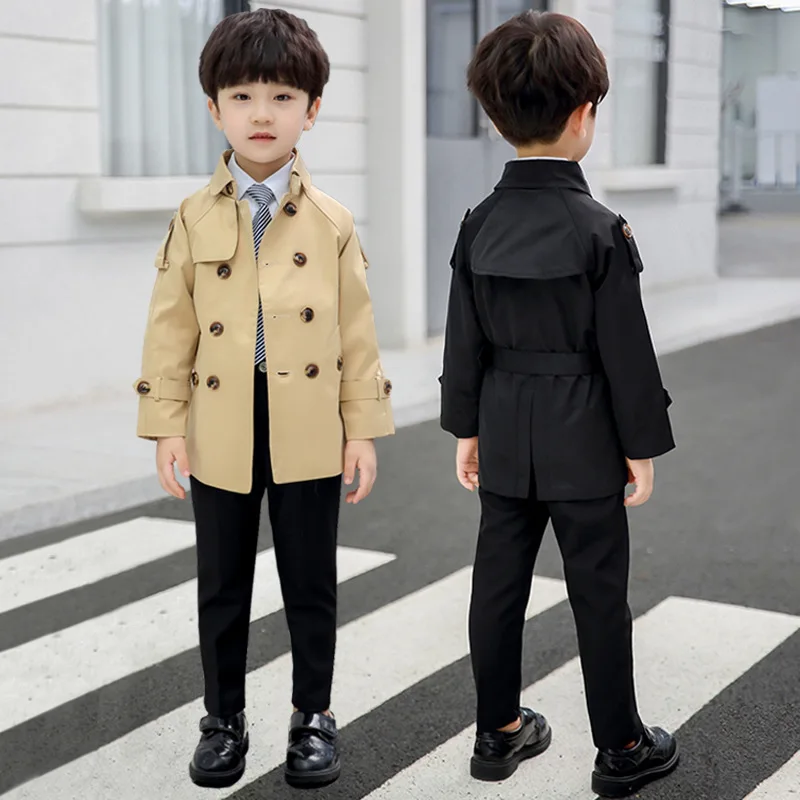 Betusline Boys Trench Coat - Double Breasted, Belted, Water Resistant, Khaki, Size 11-12 Years