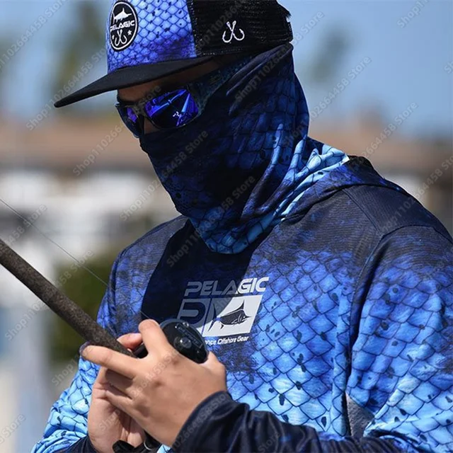 Pelagic Hooded Fishing Shirt Men's Long Sleeve Uv Protection Mask