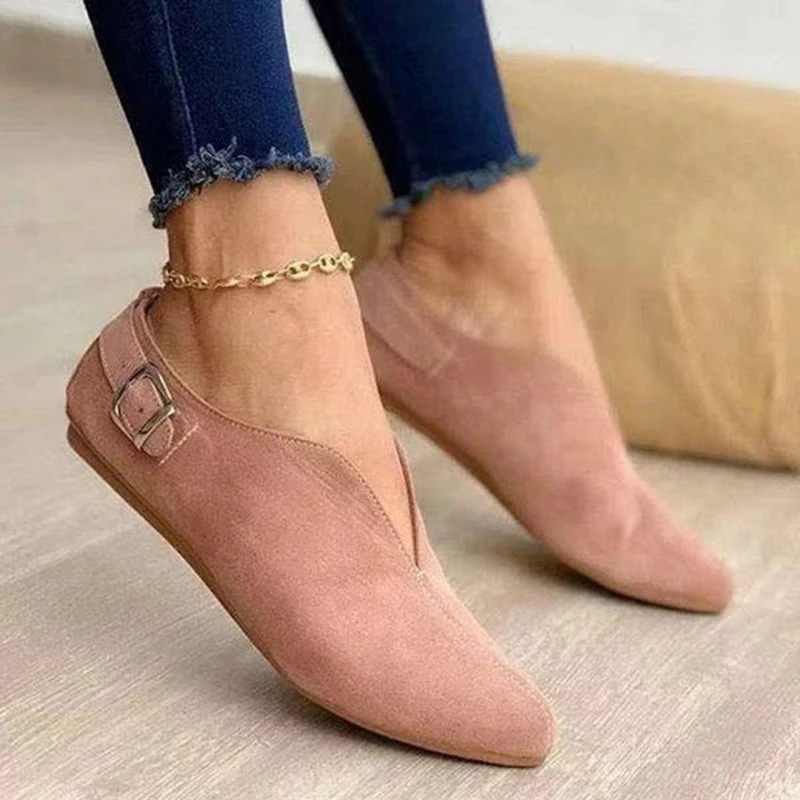 

New Casual Loafers Women Shoes Spring Summer Soft Fashion Flats Women Pointed Toe Shallow V-port Boat Shoes Large Size Mujer