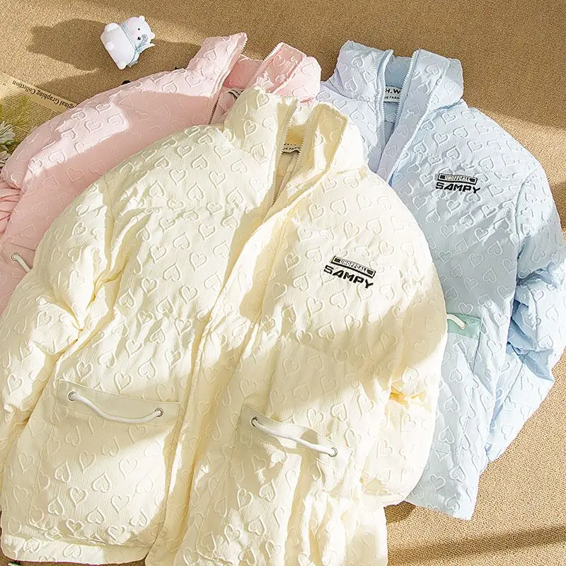 

Heart Letter Embroidery Jackets for Women Clothing High Street Stand Collar Winter Clothes Women Jacket Casual Cotton Coat Women