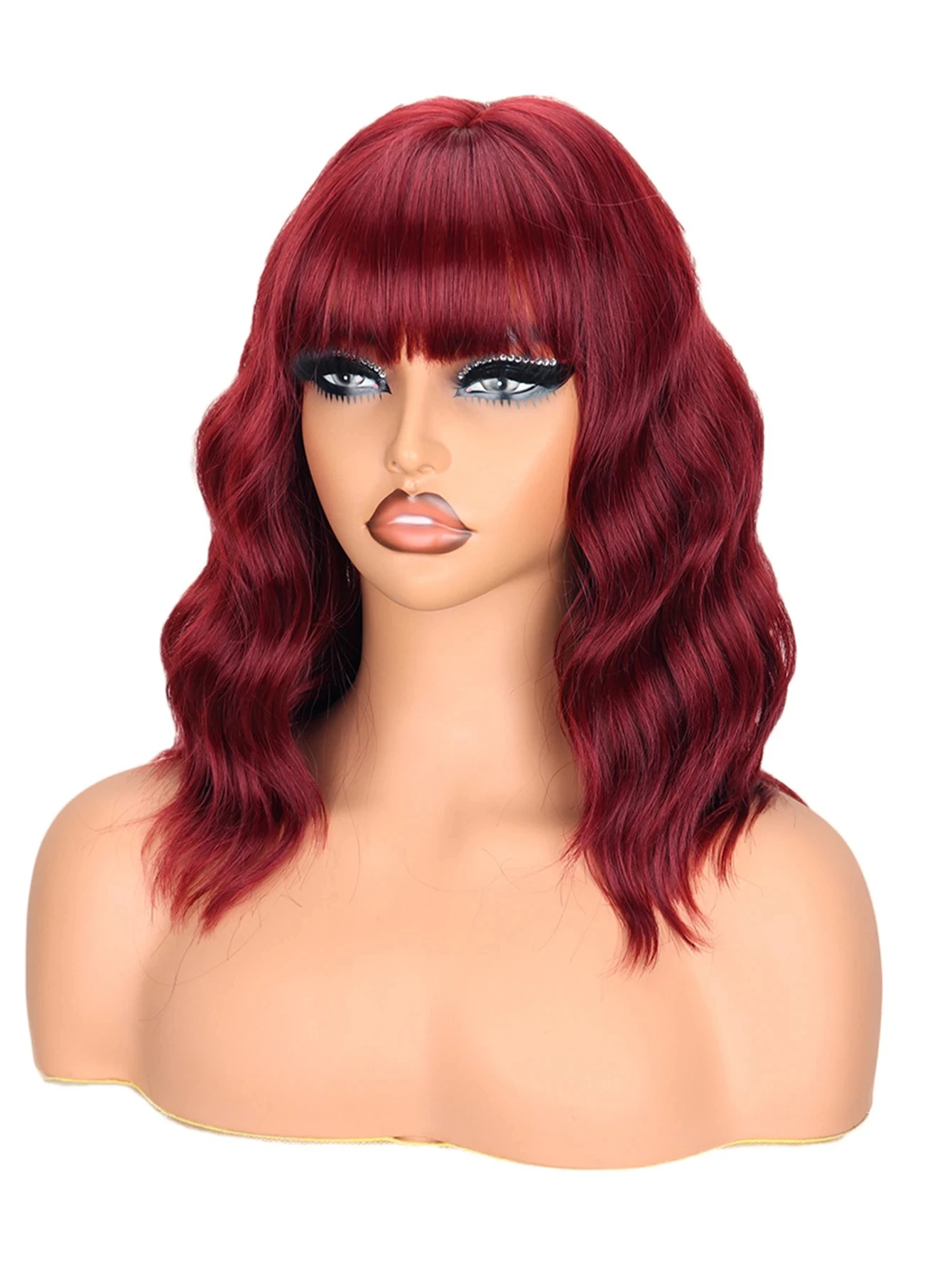 Synthetic Brown Burgundy Curly Wavy Wig for Women