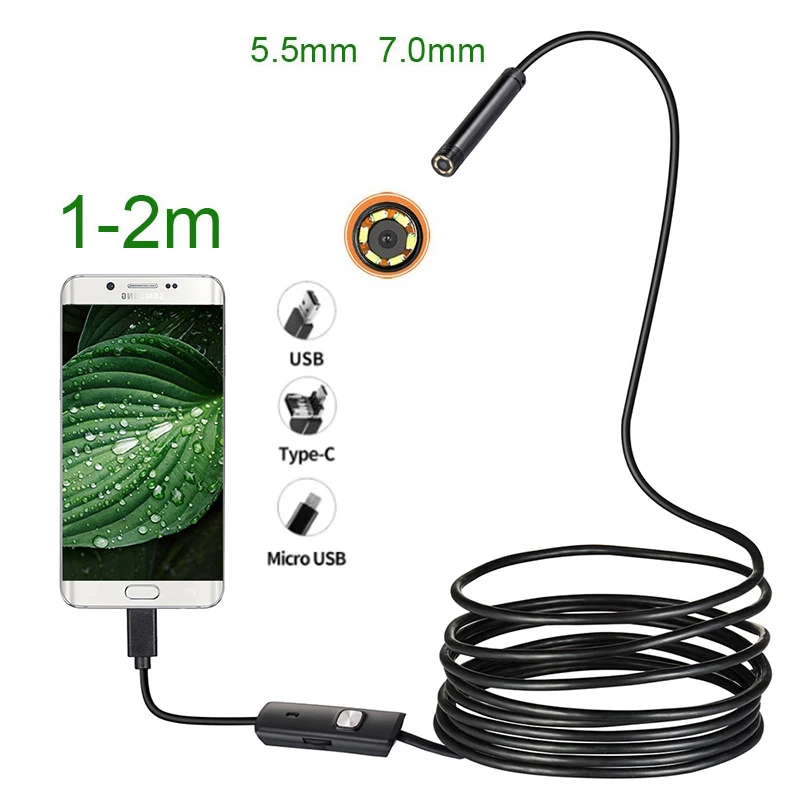 

5.5 7mm 3 in 1 Endoscopic Camera for Mobile Phone Tpye-c Micro USB Borescope Mini Camera Piping Inspection Camera for Drain Pipe