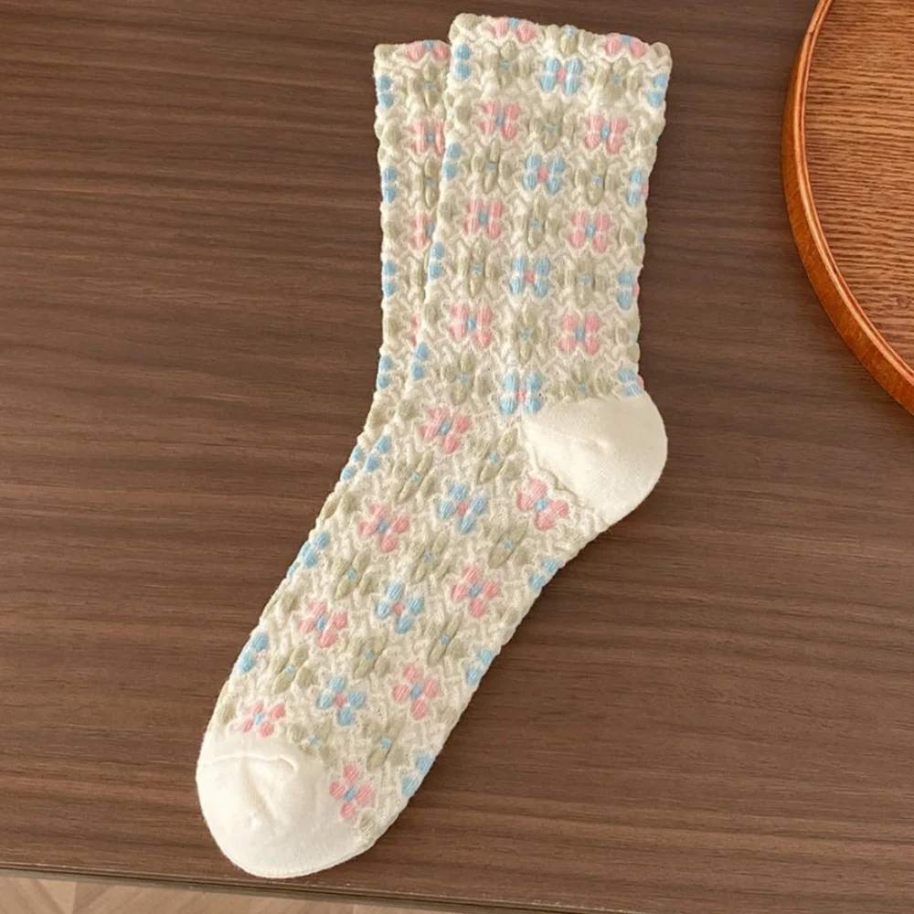 5 Paar Retro Harajuku Damensocken Modische Druckmuster Mittelrohr Niedlicher Street Style Herbst Winter Lange Chaussettes Sok – Detail 2