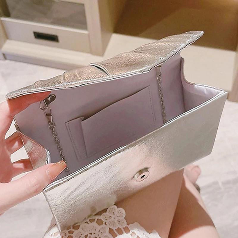 Gold Silver Square Bags for Women 2024 Trend Designer Luxury PU Leather Clutch Handbag Envelope Evening Shoulder Messenger Bag