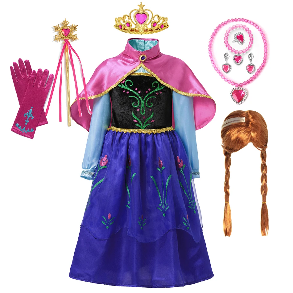 

Disney Queen Anna Princess Girls Fancy Dress Up Clothes Children Birthday Party Frozen Anna Princess Halloween Cosplay Costume