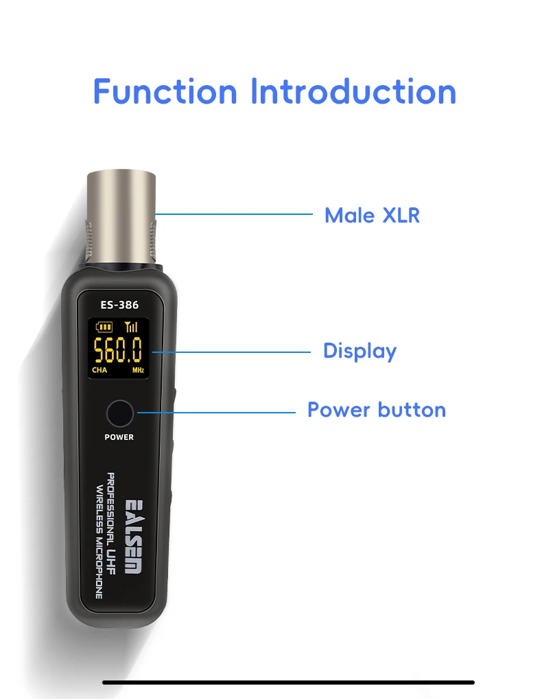 EALSEM 386 UHF Wireless Microphone Converter XLR Transmitter and Receiver Microphone Wireless System for Dynamic Microphone