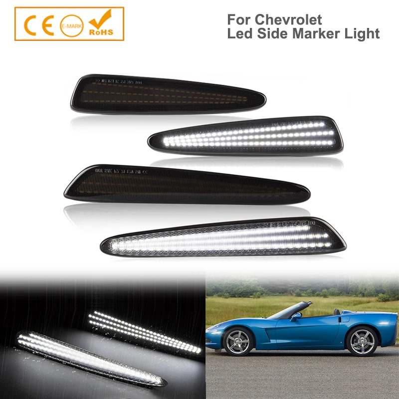 

White LED Side Marker Lights Front Rear Fender Parking Signal Lamps for 2005-2013 Chevy Corvette C6 Smoked Lens 4Pcs