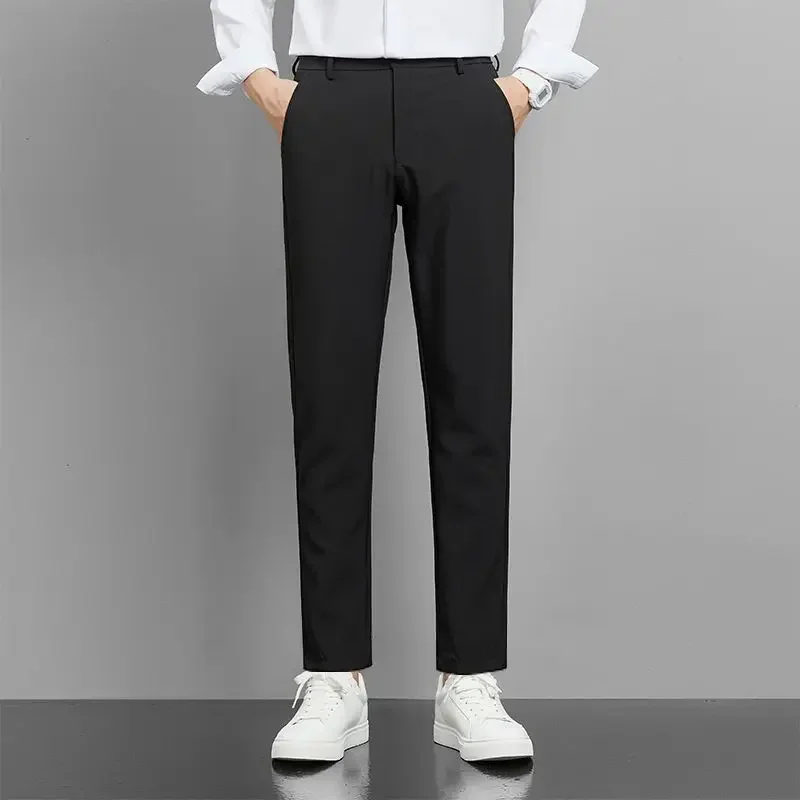 thumbnail image 1 of Pantalones azules para hombre, trajes de sastrería social de negocios para hombre, pantalones rectos, ropa de trabajo, estilo vintage, verano 2024, alta calidad, elegante, 1 of 5