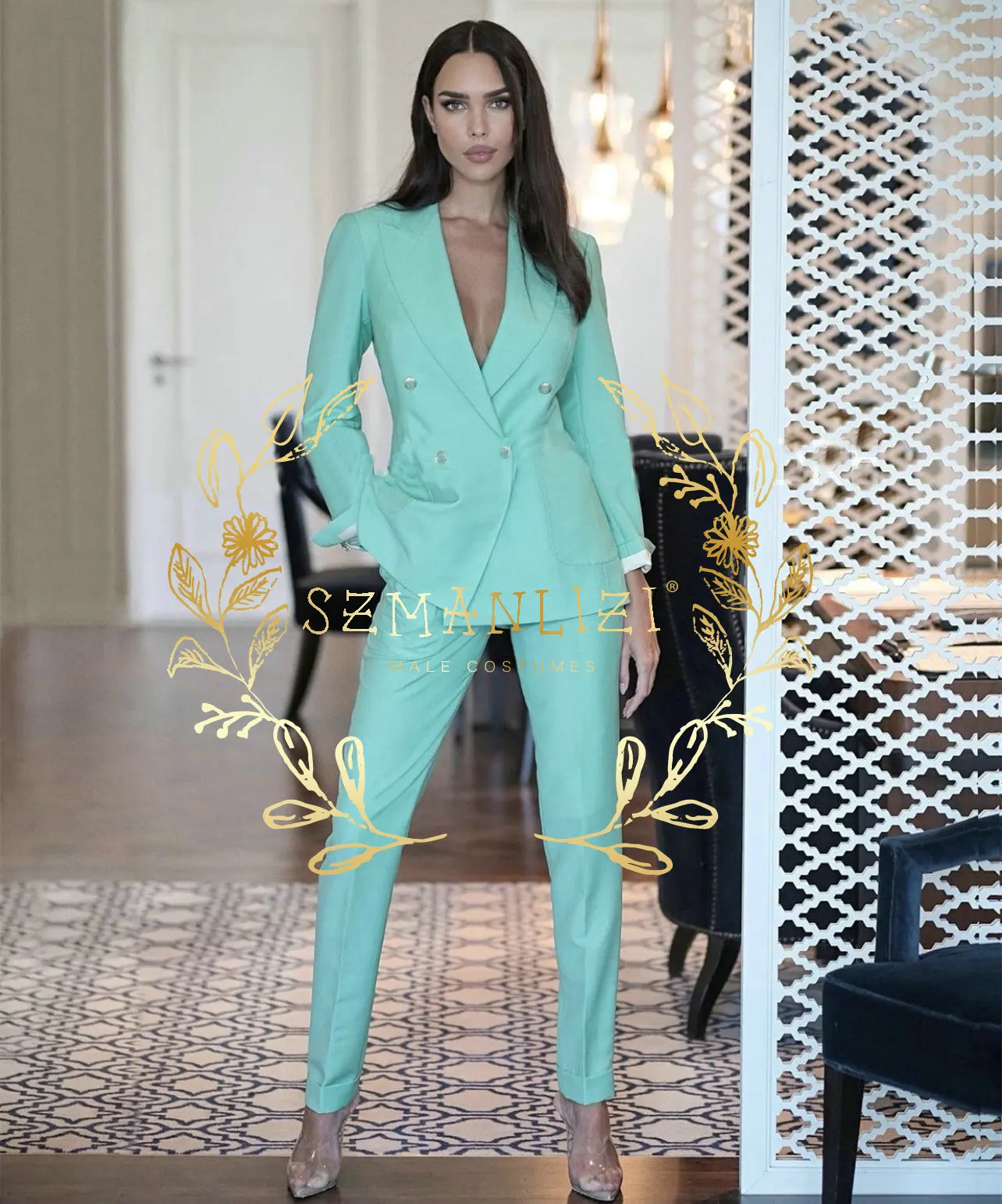 Women Suits 2 Piece Fashion Mint Green Blazer Pants Double Breasted Female  Suit Office Work Professional/Ladies Wedding Slim Set - AliExpress